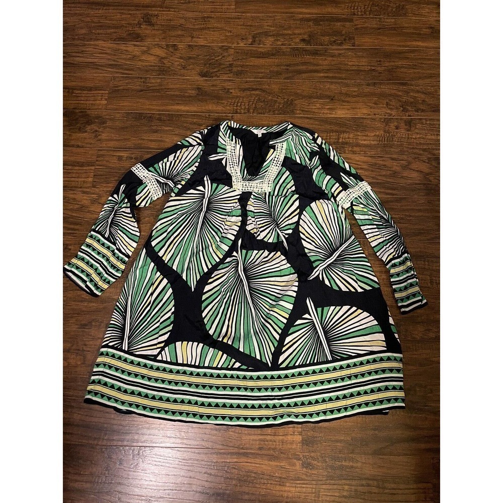 NWT Crown & Ivy Black/Green/White/Yellow Dress Size Xs Palm Leaf Hawaiian